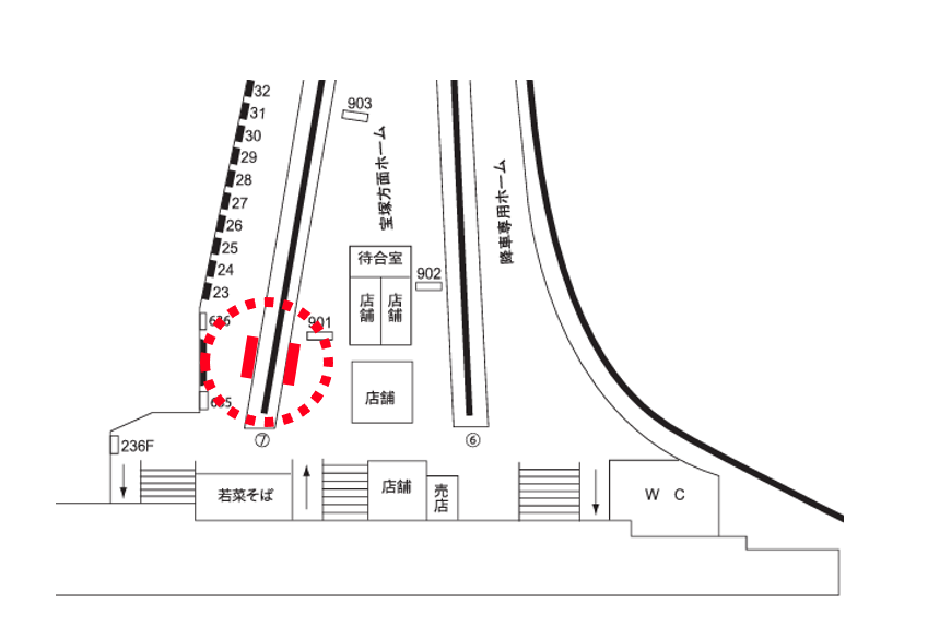 西宮北口7号線ホーム柵シート広告 配置図